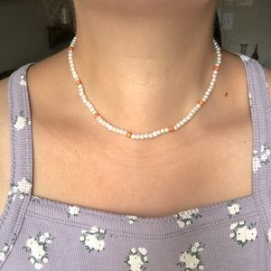 Yellow and Pearl Beaded Choker